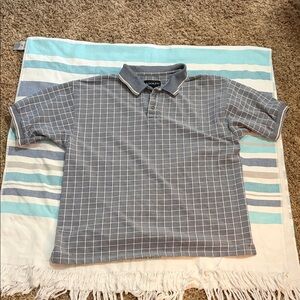 Men’s Blue Gray Windowpane Short Sleeve Polo size  XL
